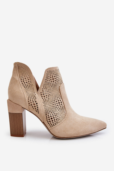 Openwork Suede High Heel Boots Light beige Leanna