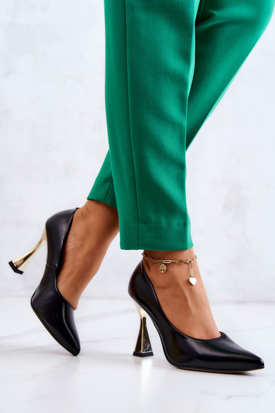 Escarpins en cuir à la mode Lewski Shoes 3083 Noir et Or
