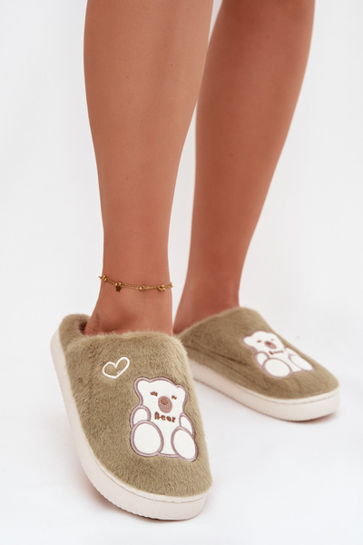 Chaussons en peluche avec ours vert Noralie