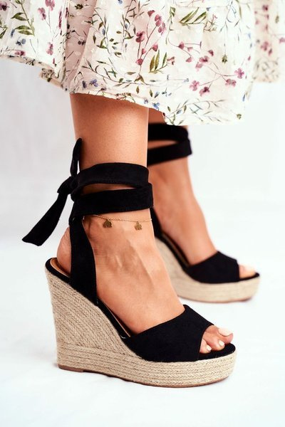 Sandales Femme Sur Compensées À Lacets Noir Belleza