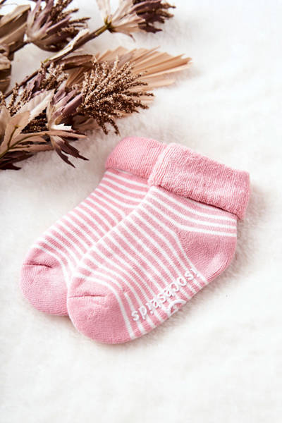 Chaussettes enfant rayures Rose et blanc