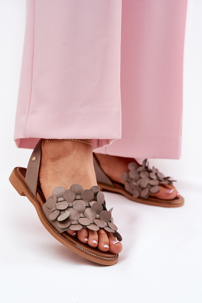 Sandales en cuir à talon plat beige foncé Zazoo 40425