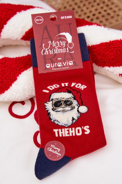 Chaussettes de Noël pour Hommes Père Noël en Lunettes Rouge-Bleu Marine