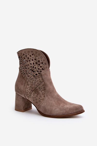 Damen Beige Wildleder High Heel Stiefeletten mit Lochmuster Zazoo 3166/P