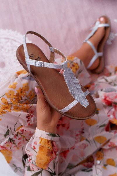 Sandales plates en cuir pour femmes argent Nicole 2383