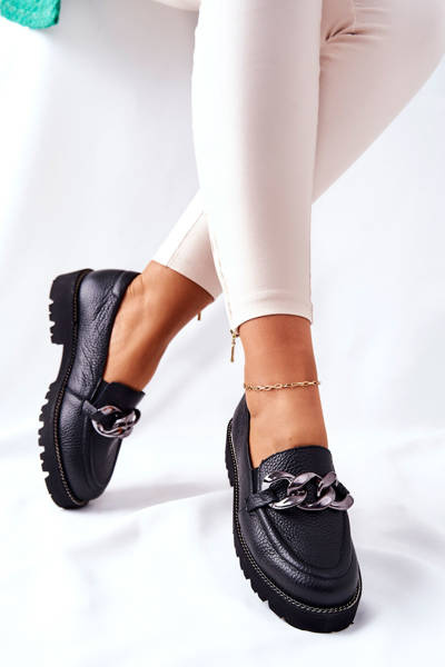 Moteriški Brogues Loafers Odiniai Black Sthonto