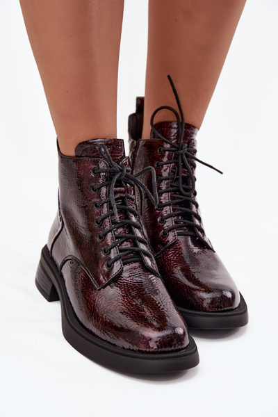 Bottes en cuir verni pour femmes à talon carré D&A LZ52-954 Bordeaux