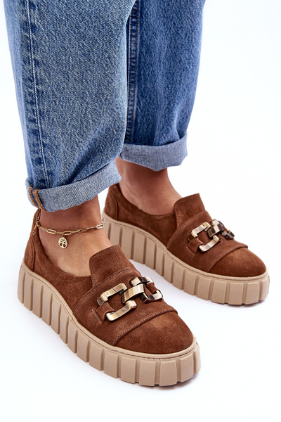 Damen Wildleder Halbschuhe Mit Verzierung Auf Der Plattform Braun Lewski 3398