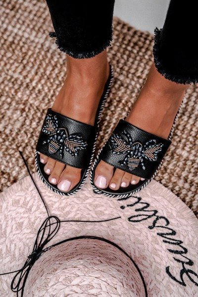 Damen Flip Flops mit Ornament Schwarz Tacos