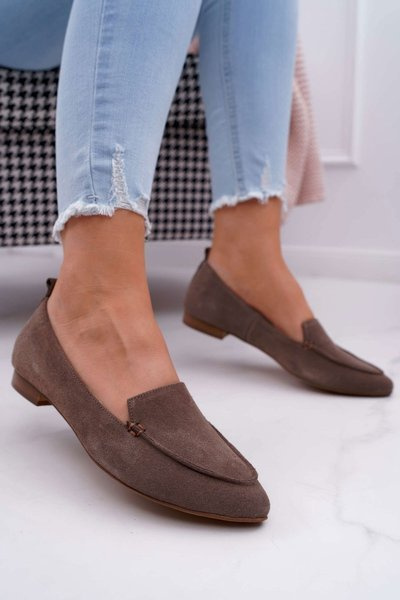 Női mokaszinok Velúr bőr Loafers Cappuccino Homny