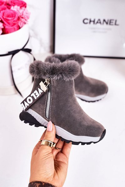 Children's Insulated Snow Boots With Fur Grey Love-Love