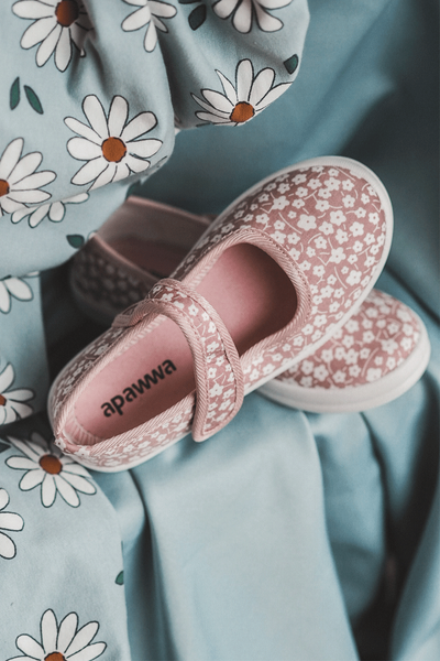 Vaikiškos lipnios spalvos balerinos su spauda Pink Selah