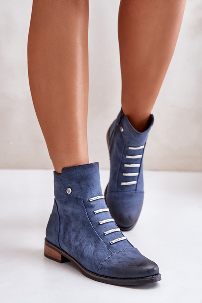 Bottines Femme Chaudes à Talon Plat Bleu Labise