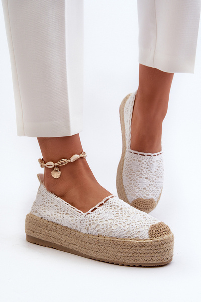 Damen Weiße Spitzen-Plateau-Espadrilles Elarose