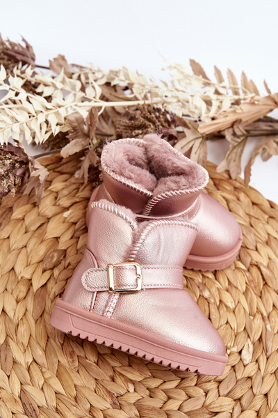 Bottes de neige pour enfants en cuir écologique avec sangle rose Orinor