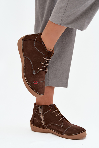 Leder Damenhalbschuhe mit Nähten mit Reißverschluss Artiker 57C2117 Braun