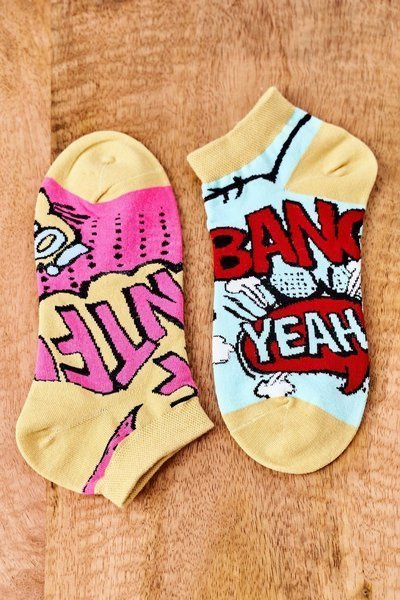 Chaussettes Dépareillées Avec Inscriptions Vert-Jaune