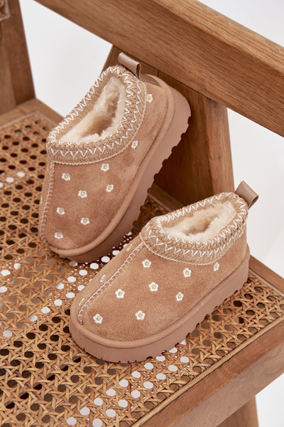 Bottes d'hiver pour enfants avec des fleurs doublées de fourrure beige Palina