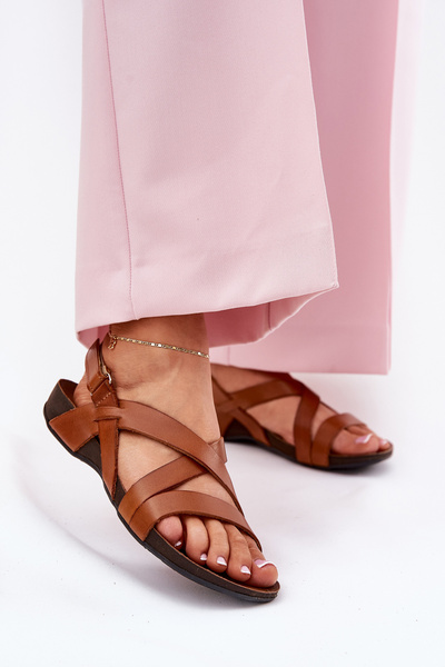 Sandales Plates en Cuir pour Femmes Zazoo 40032 Marron