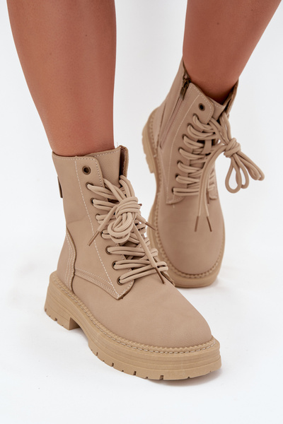 Damen Stiefeletten Worker Mit Reißverschluss Beige Tirina