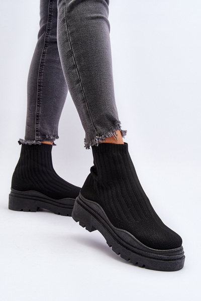 Bottines chaussettes femme noires à semelle épaisse Elipara