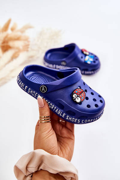 Children's Light Slippers Crocs With Decoration Navy Blue Bertis