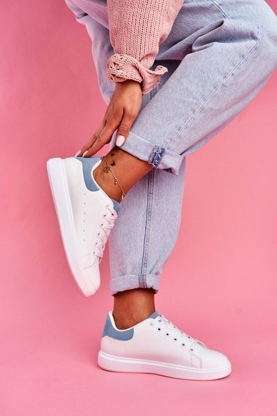 Chaussures blanches sportives pour femmes avec talon bleu Milly