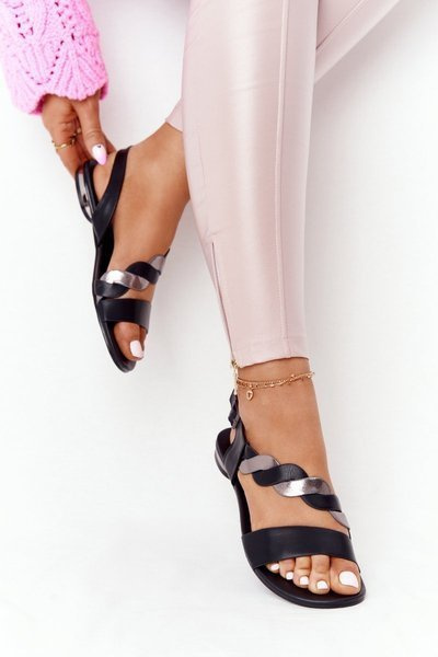 Leather Sandals Vinceza 21-17117 Black-Silver