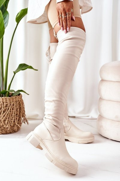 Over-the-Knee-Stiefel aus Leder Beige Selina