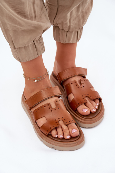 Sandales Femmes En Cuir Naturel Sur Plateforme Marron Zazoo 40440