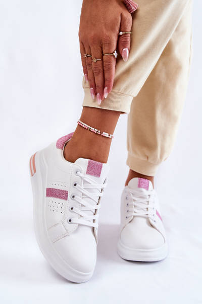 Chaussures de sport femme nouées blanches et roses Otylia