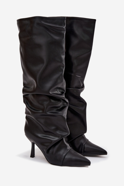 Bottes d'hiver à enfiler pour femmes avec talon à ruches Noire Angelica