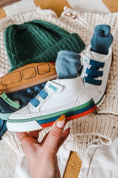 Kinder High Klettverschluss Turnschuhe Weiß Navy Baxter