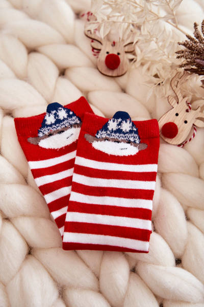 Chaussettes Rayées Jeunes Avec Ours Rouge et Blanc