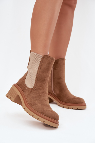 Damen gefütterte Chelsea Boots auf Blockabsätzen dunkelbeige Zoralia