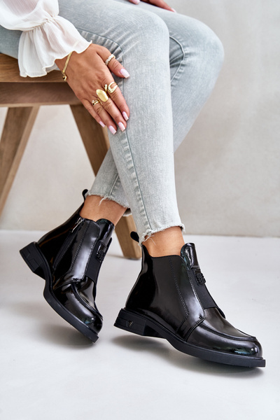 Bottines En Cuir Verni Pour Femme Avec Fermeture Éclair D&A JC42-24 Noir