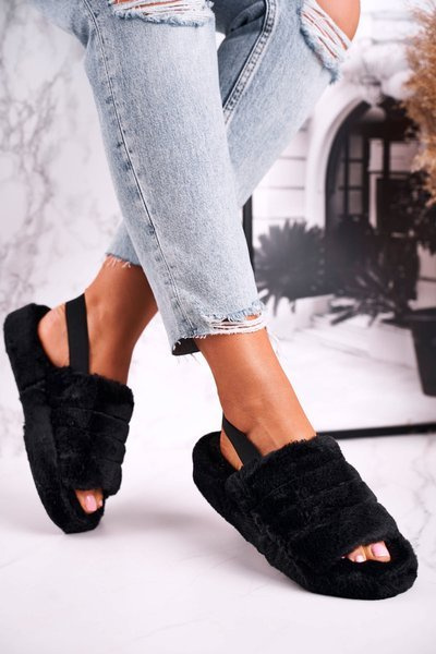 Furry Slippers On The Platform Black Snowflake