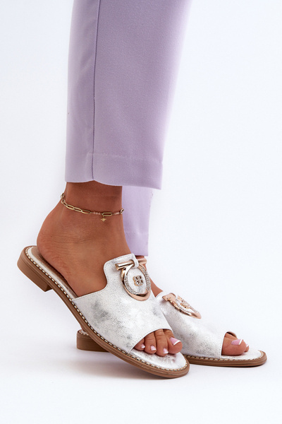 Chaussons femme élégants et brillants avec décoration S.Barski KV27-032 argent