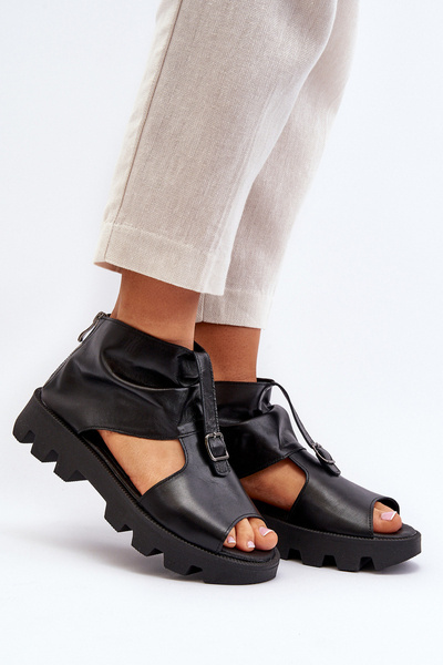 Zazoo 999 Sandales Femme en Cuir avec Zip Doré