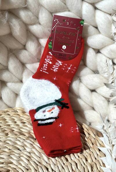 Chaussettes de Noël en coton pour enfants avec bonhomme de neige rouge