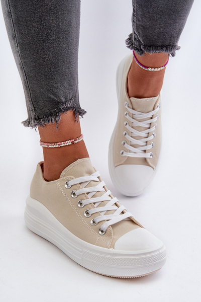 Damen-Sneaker auf einer massiven Plateausohle beige Amyete