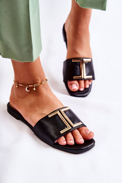 Klassische Damen Lederslipper mit Ornament Schwarz Maren