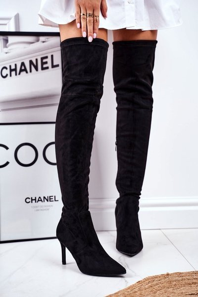 Damen Stiletto Stiefel Wildleder Schwarz Huanto