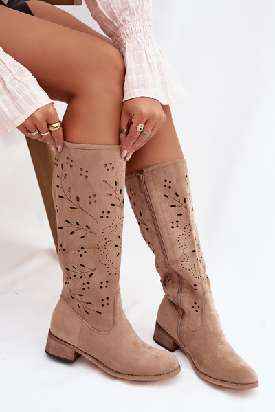 Offene Damenstiefel auf Keilabsatz Khaki Helinna