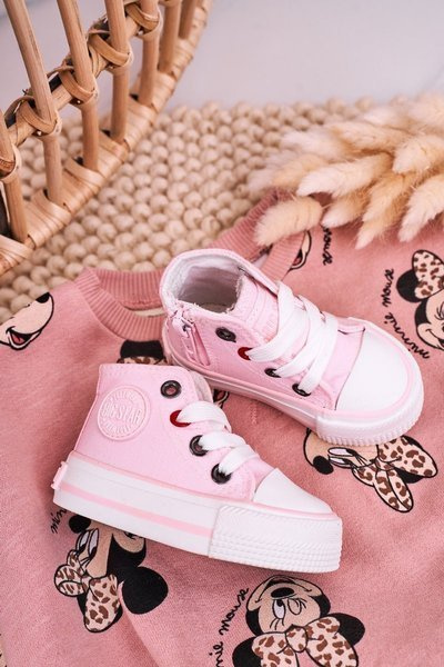 Adidași înalte pentru copii cu un fermoar mare Star HH374191 Pink