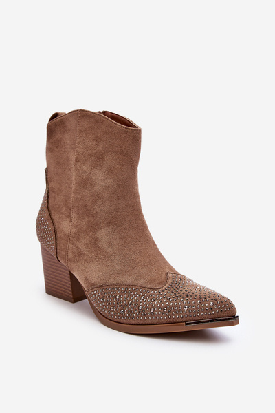 Damen verzierten Cowboystiefel auf einem Block Beige Eleduana