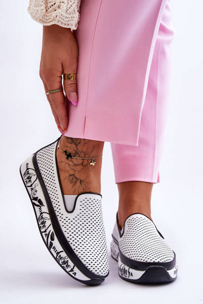 Damen-Turnschuhe aus durchbrochenem Leder Slip-On Weiß Sorito