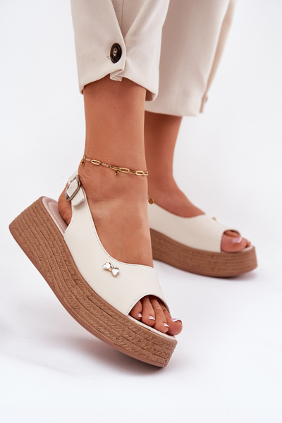 Sandalete Din Piele Pentru Femei Pe Toc Vinceza 41476 Bej