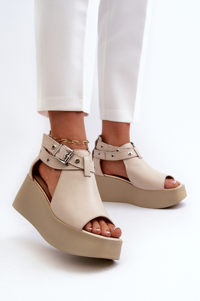 Zazoo 1732 Sandales Compensées En Cuir Beige