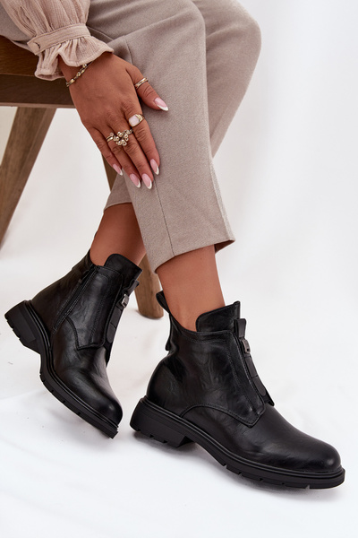 Isolierte Damenschuhe mit Reißverschluss und dekorativem Detail Schwarz Roselle